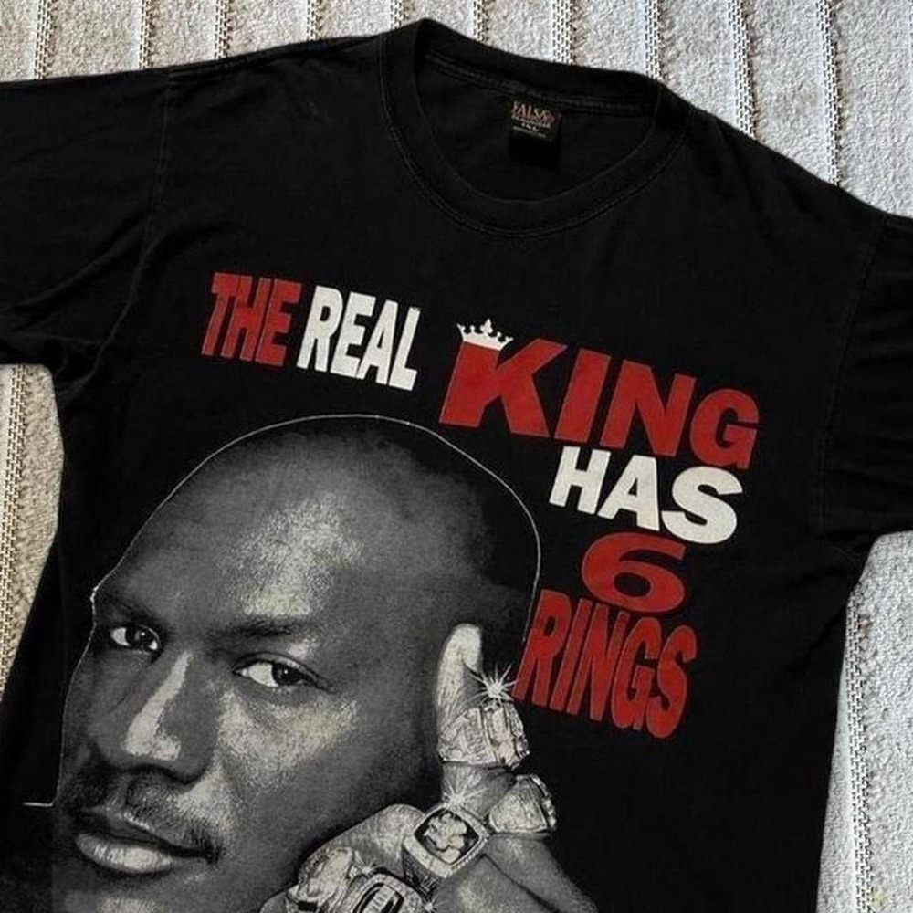 VTG Y2K Michael Jordan "The Real King" 6 Rings T-Shirt size XL Sports Basketball